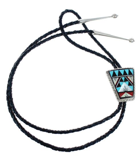 Native American Zuni Sterling Silver Multicolor Inlay Bolo Tie JX129078